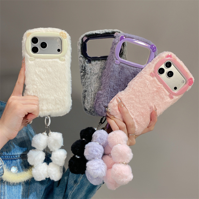 Phone Cases For Iphone 13 - Casing Ponsel Mewah Warna Solid Berbulu