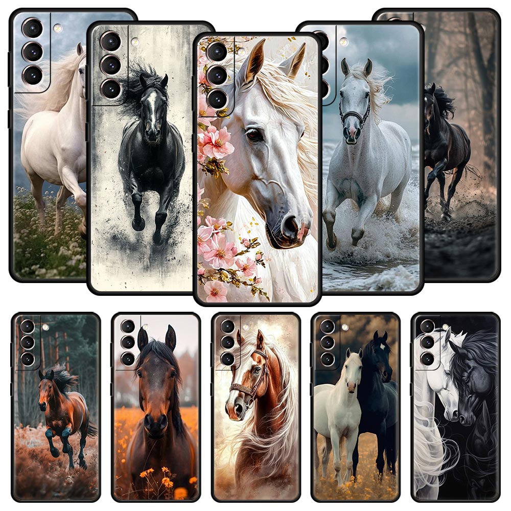 Phone Cases Horse - Casing Ponsel Kuda Hitam Putih Berlari